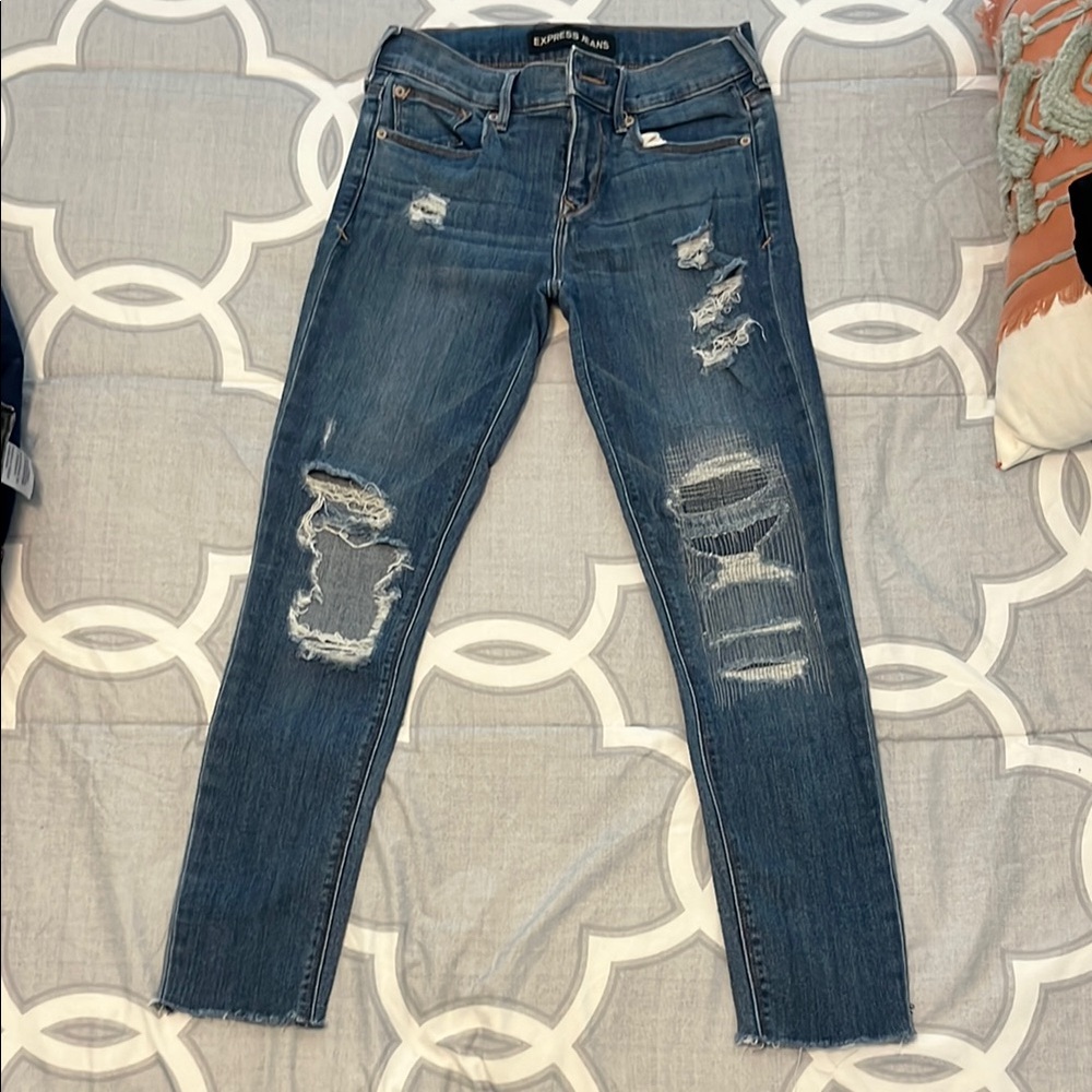 Express Blue Jeggings with Distressed Detailing